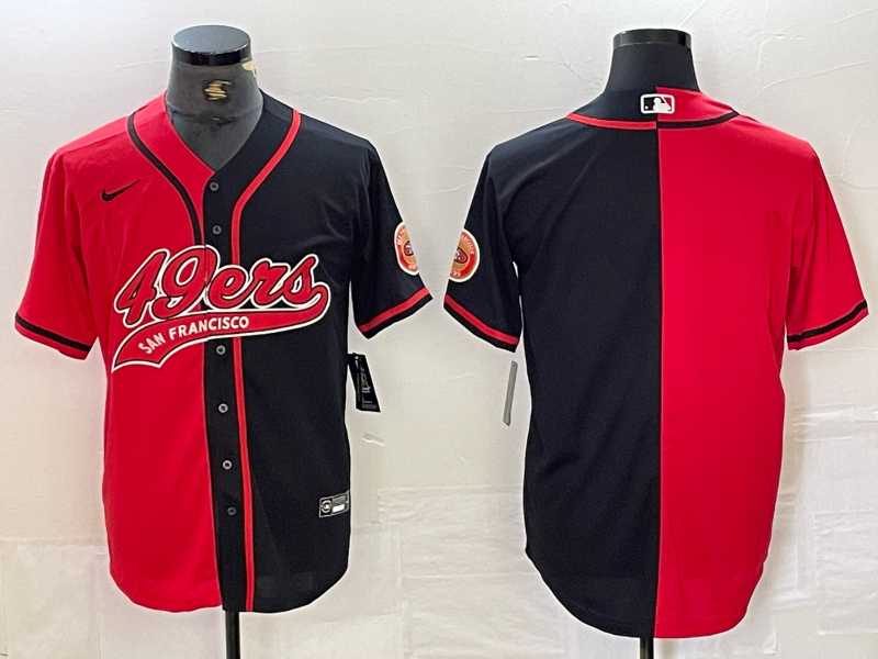 Mens San Francisco 49ers Blank Red Black White Blue Two Tone Stitched Baseball Jersey
